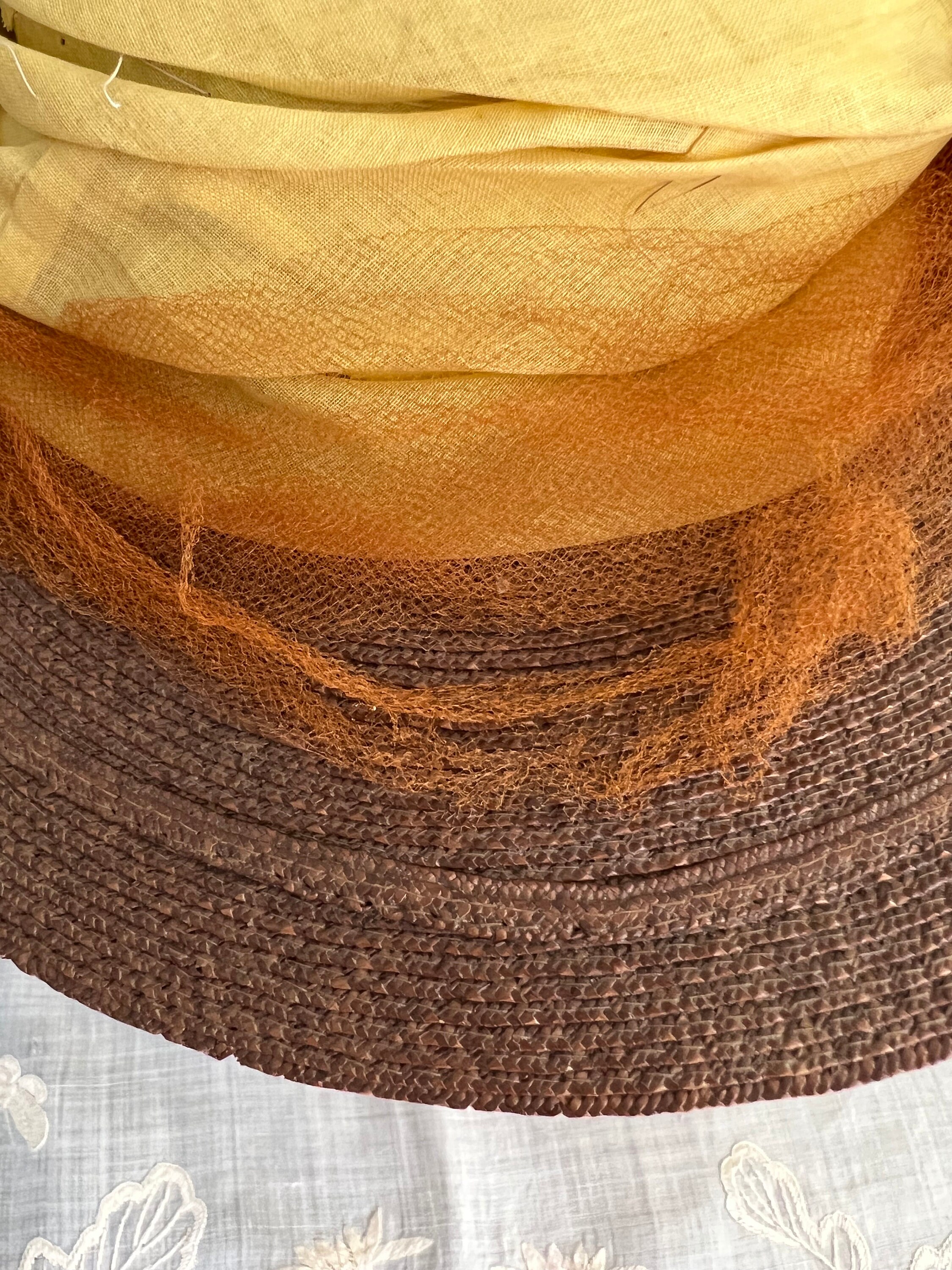 Antique 1890- 1900's Brown Straw Hat With Yellow and Rust Band and ...