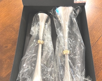 Dansk 1970s Tall Silverplate and Brass Candlesticks -New with Box, MCM Candlesticks