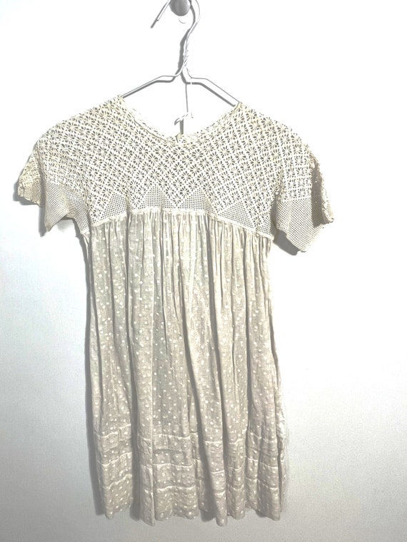 BiBi Rippled Ivy Crochet Lace Yoke Detailed Wrinkled Dress in Apricot main image 0