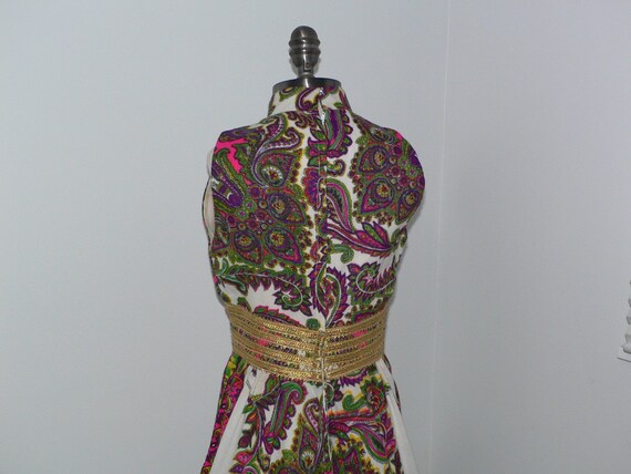 1970's Psychedelic  Print Maxi Dress with Gold Br… - image 7