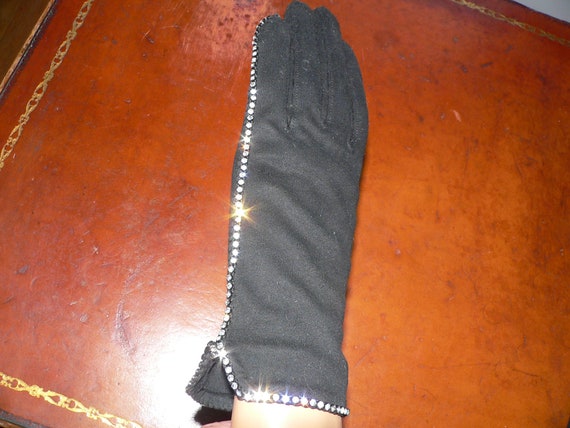 1950's - 60's Crescendoe Rhinestone Gloves, Black… - image 2