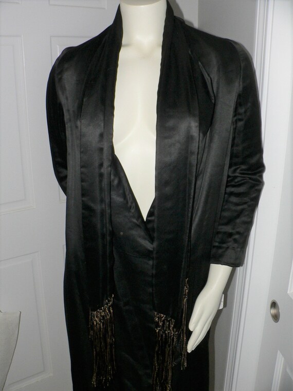 1920's Black Silk Flapper Coat with Attached Frin… - image 3