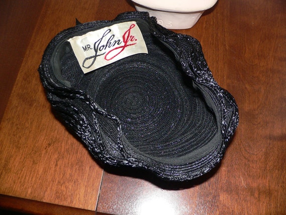 1960's Mr John Jr Black Straw Hat with Ribbon Trim - image 5