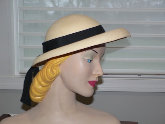 1940's Ladies Panama Hat with Black Grosgrain Ban… - image 2