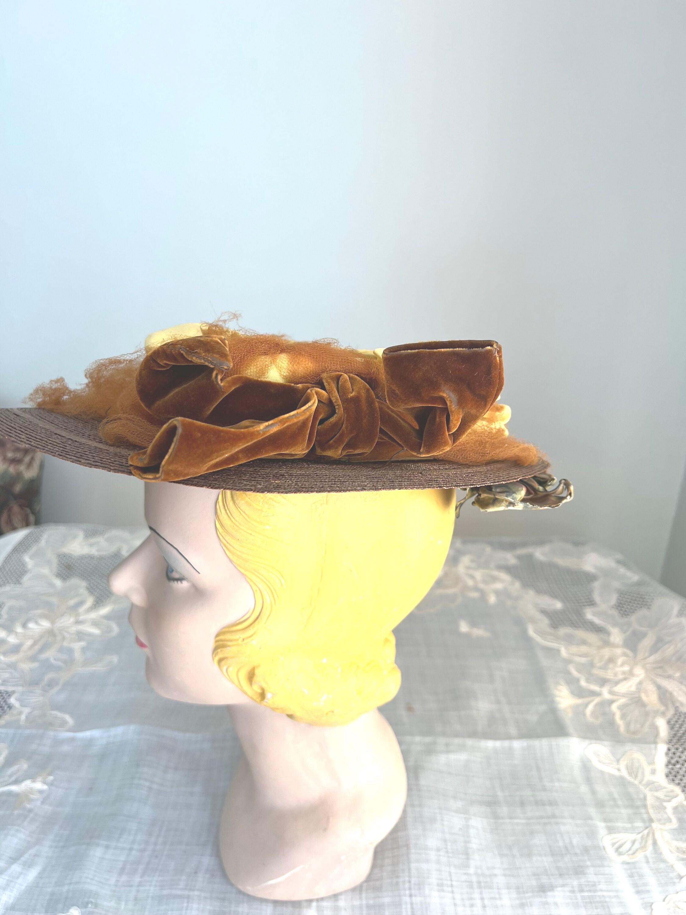 Antique 1890- 1900's Brown Straw Hat With Yellow and Rust Band and ...