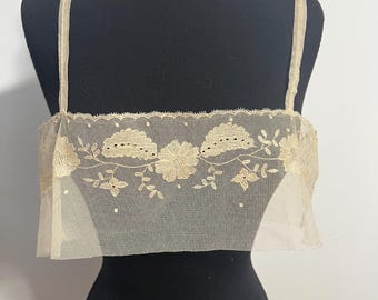 Antique 1920- 30’s Embroidered Net Lace Yoke - E