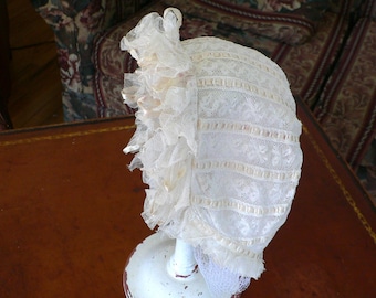 Antique Baby Bonnet Tulle Lace Peach Ribbon - Etsy Israel display picture 1