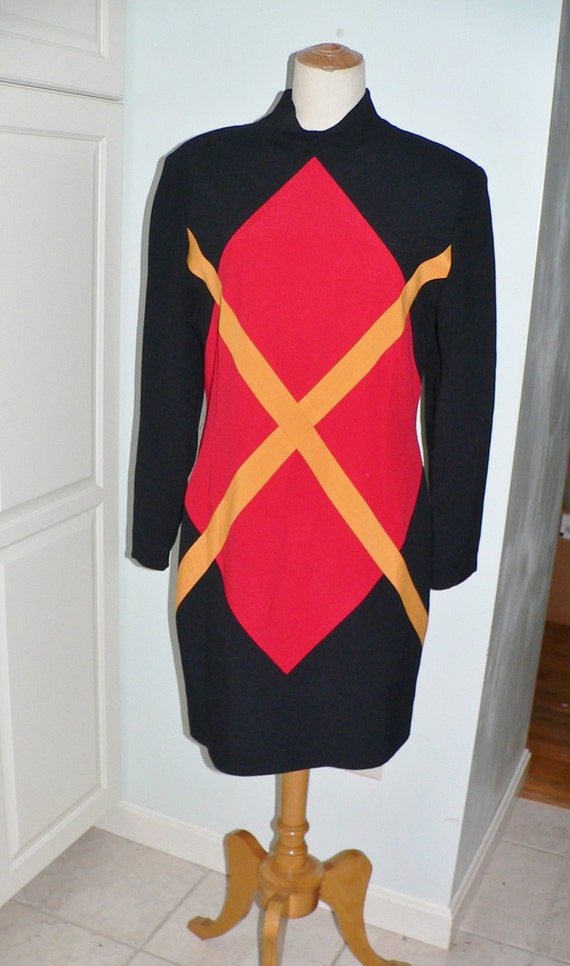 1980s Nicole Miller Color Block Crepe  Dress