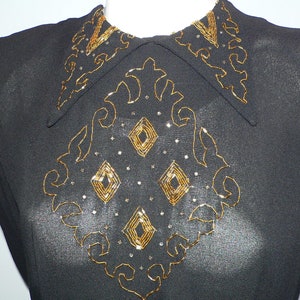 1940&#39;s   Black Beaded  Dress Big Shoulders, !940s Cocktail Party Dress