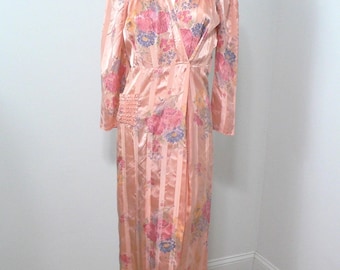 1930's - 1940's Satin Floral Print Robe with Smocking