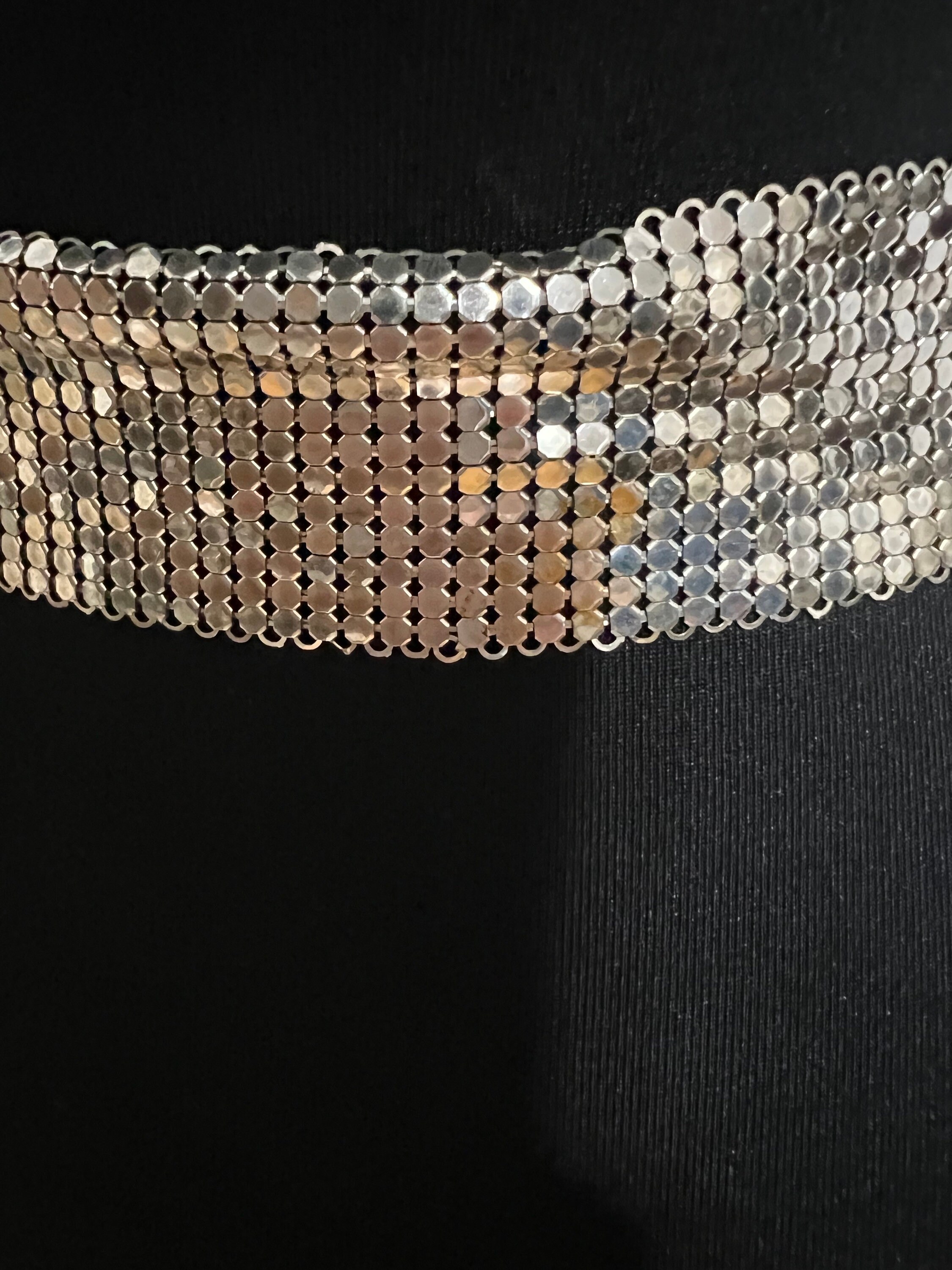 Vintage Silver Whiting Davis Leather and Mesh Belt - Etsy