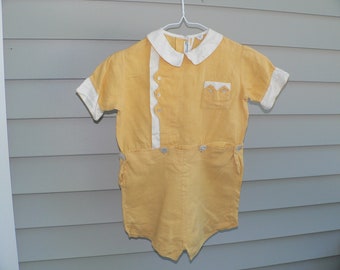 Ensemble short en lin jaune vintage pour petits garçons des années 30 à 40, taille 3