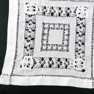Small Antique Drawn White Work Doily, Pulled Word Doily