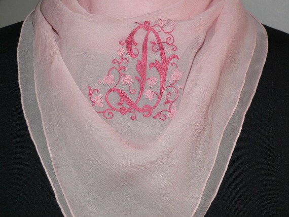 Vintage 1950's  Pink Chiffon French Silk Scarf Wi… - image 4