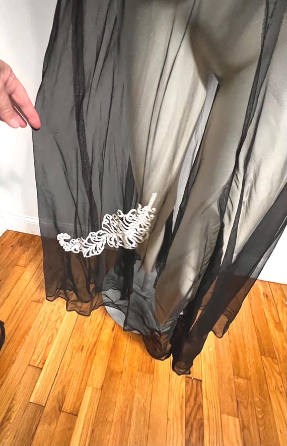 Larger Size,1930's Black Net Gown with White Sequ… - image 3
