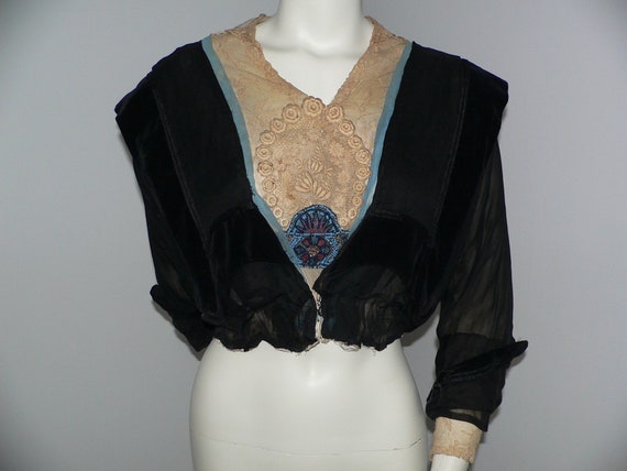 Edwardian Silk Bodice with Lace and Beaded Trims