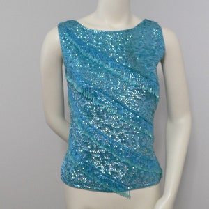 1950&#39;s Aqua Sequinned and Beaded Shell , Hand Beaded Made in Hong Kong Shell