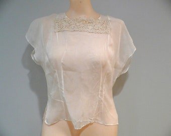 1940's - 50's Nylon Blouse Trimmed with Bruges Lace