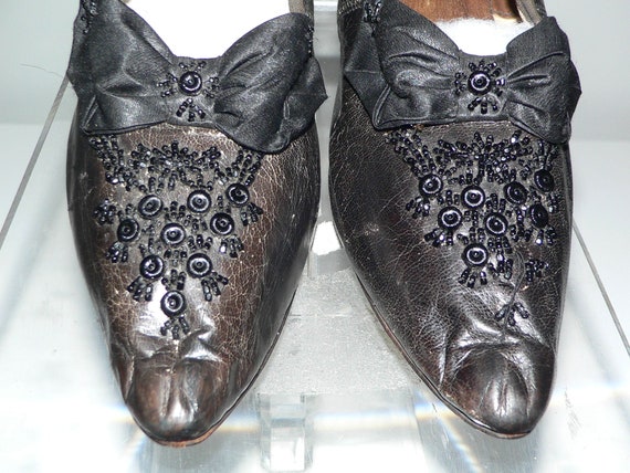 Victorian 1870's Beaded Leather Shoes - image 1