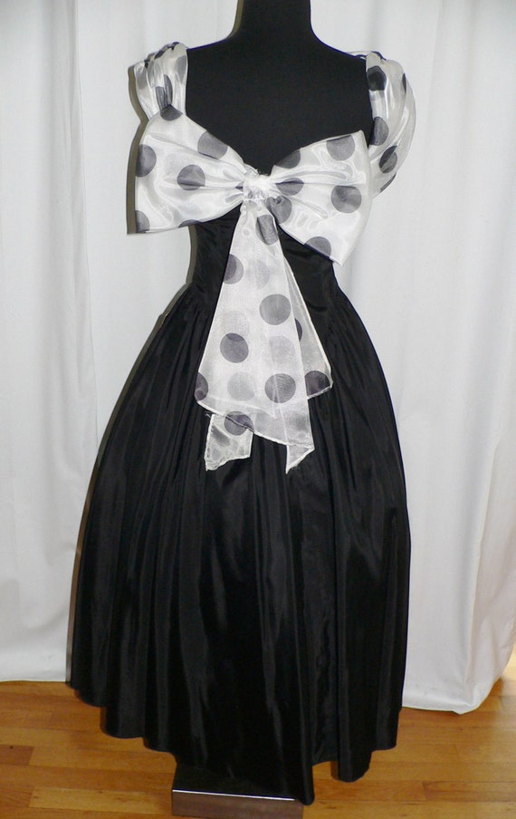 80s Does 50s Black Party Dress with Large Polka D… - image 2