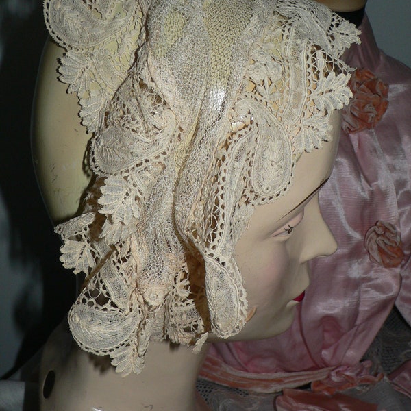 Antique Brussels Lace Bandeau Day Cap or Collar