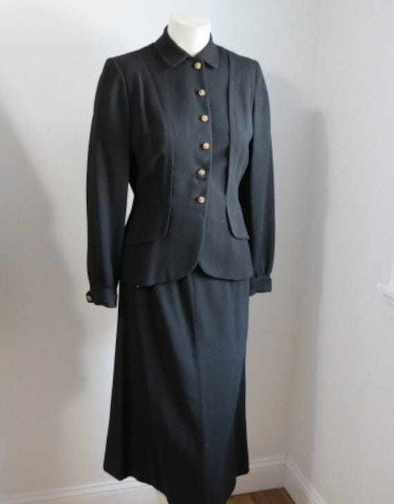 1940's Forstmann Black Wool Gabardine Suit