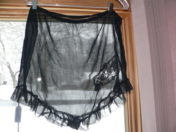 1930's Black Silk Chiffon Tap Panties XXL