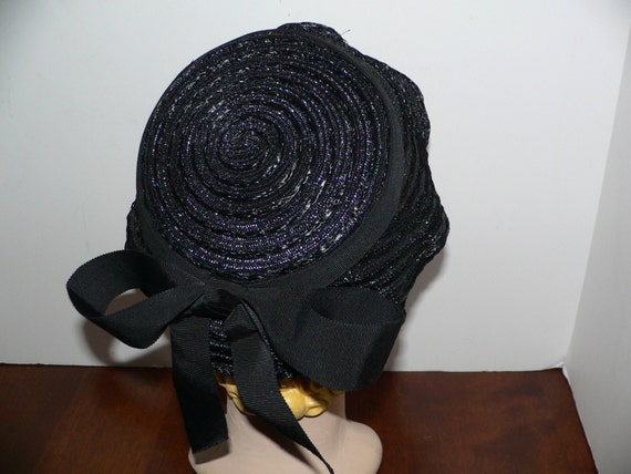 1960's Mr John Jr Black Straw Hat with Ribbon Trim - image 4