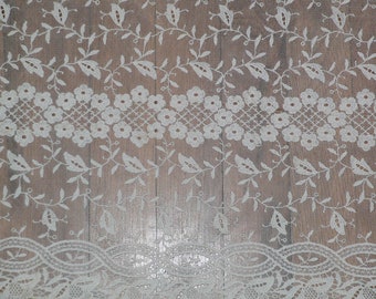 Pretty Antique Lace Runner, Net Lace Embroidered Runner, Chemical Lace Runner