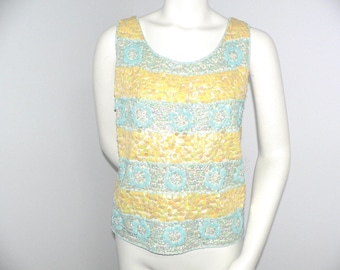 1950's Sequin and Beaded Shell ,Aqua and Yellow Sequin and Bead Shell