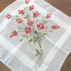 Vintage Handkerchief One Dozen Roses