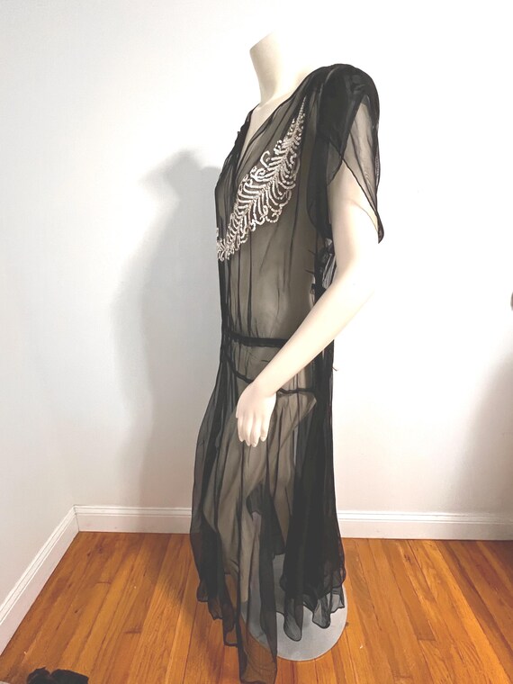 Larger Size,1930's Black Net Gown with White Sequ… - image 2