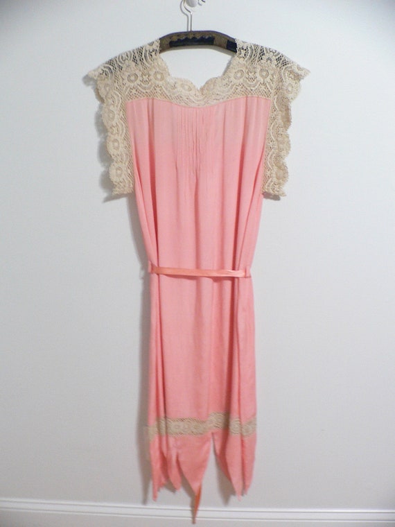 Antique 1920's Silk Lace Nightgown with Ribbonwork - Gem