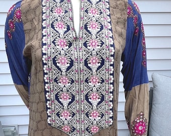 Vintage Tunic Dress with Embroidery, Bohemian Tunic Kaftan Dress