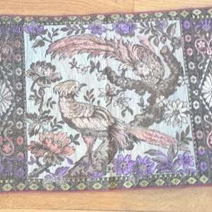 Vintage Jacquard Pillow Cover with Exotic Birder and Florals. Velvet Backing