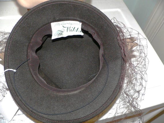 Vintage  Brown Felt Floppy Hat Wide Brim Ribbon Trim Daniel Fedora in Tan — East Village Hats main image 4