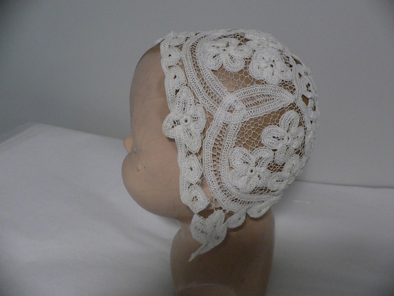 Antique Handmade Tape Lace Baby / Doll Bonnet