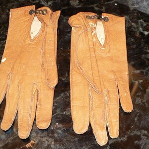 Antique Childs Gloves or Antique Dolls Gloves Tan Leather image 4
