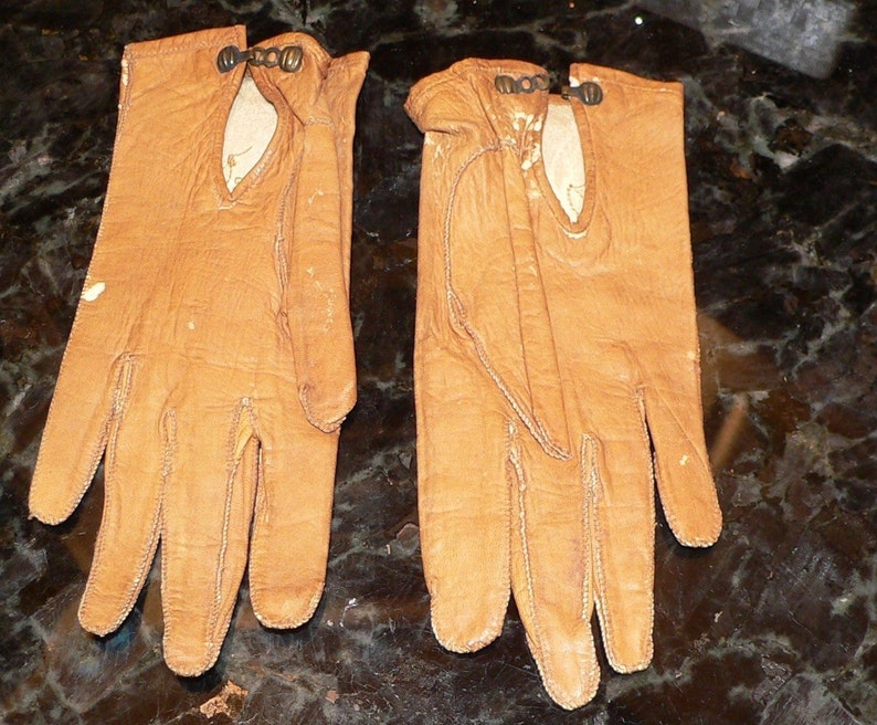 Antique Childs Gloves or Antique Dolls Gloves Tan Leather image 4