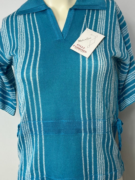 1960s Teal Print Shell Top  Ship n' Shore, Size M… - image 3