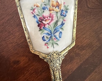 Antique French Guilloche Enamel Vanity Brush: Floral  display picture 1