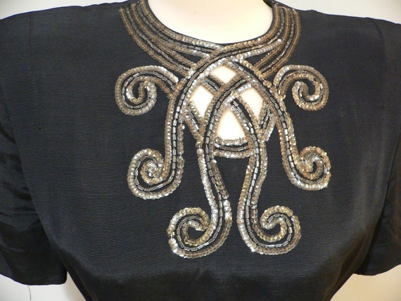 1940's Black Faille Peplum Blouse with Sequins an… - image 2