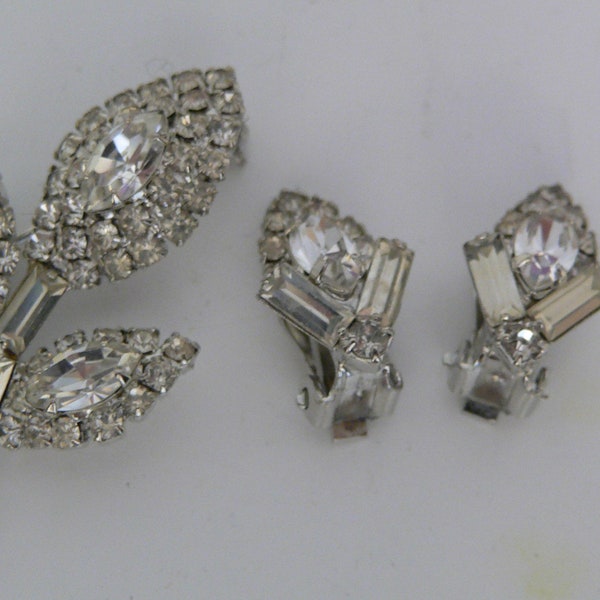 Vintage Rhinestone Earrings and Pin Set