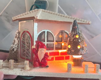 Vintage 1950's  Santa House Electric  with Twinkling Tree Light , Made in Japan, With Box, Christmas Decoration