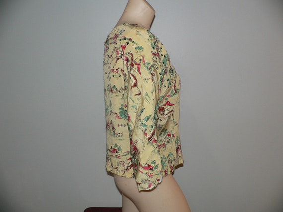 Vintage 1940's Novelty Rayon Print Blouse Foxhunt… - image 7