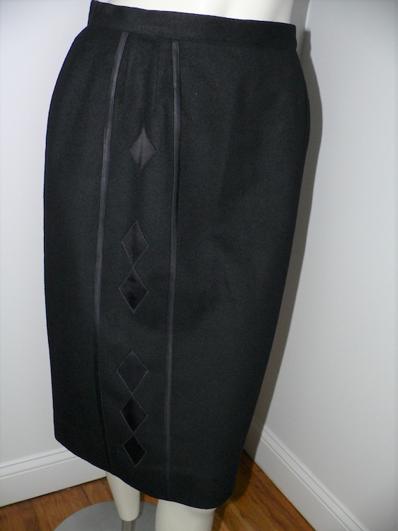 Vintage 1950's - 60's Black Wool Skirt with Diamon