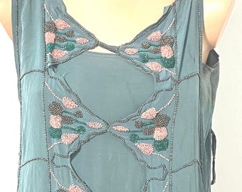 1920&#39;s Dark Teal Beaded Dress - AS IS , for Pattern, Study or Repair