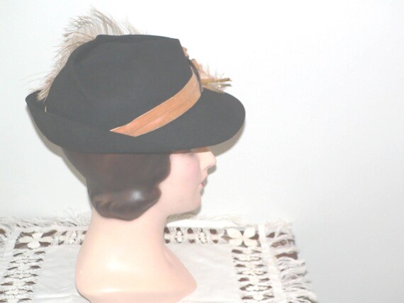1930s- 40s Slouch Fedora Hat Brown Felt with Tan Velv… - Gem