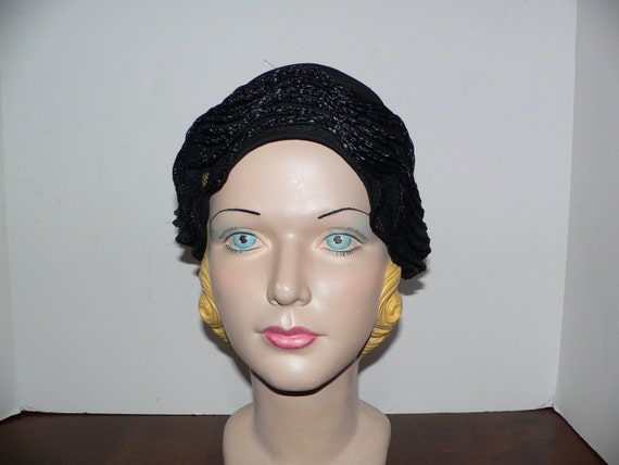 1960's Mr John Jr Black Straw Hat with Ribbon Trim - image 2