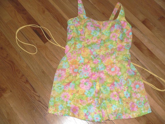 Vintage 1960's Gabar Floral Bathing Suit ,  Romper  , Size 44, New Old Stock
